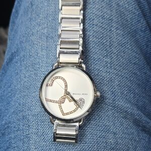 Michael Kors Silver-tone Bracelet Watch with Crystal Heart Accents